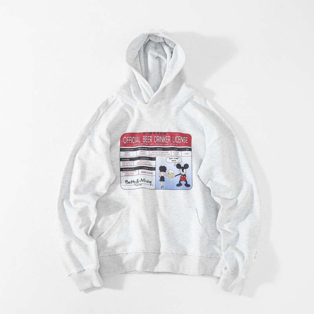 Purey Mickey Distressed Hoodie White